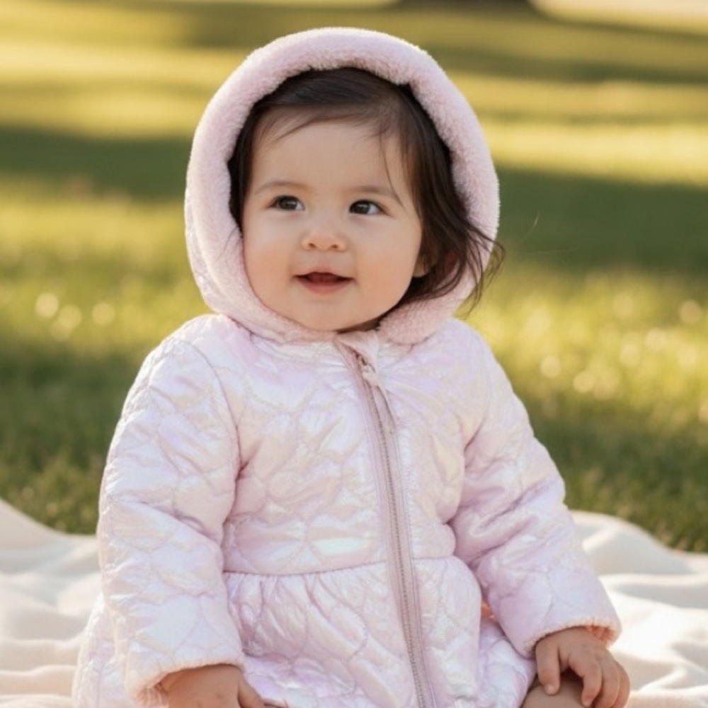 Rothschild Baby Girl Quilted Pink Iridescent Hooded Jacket 3/6M